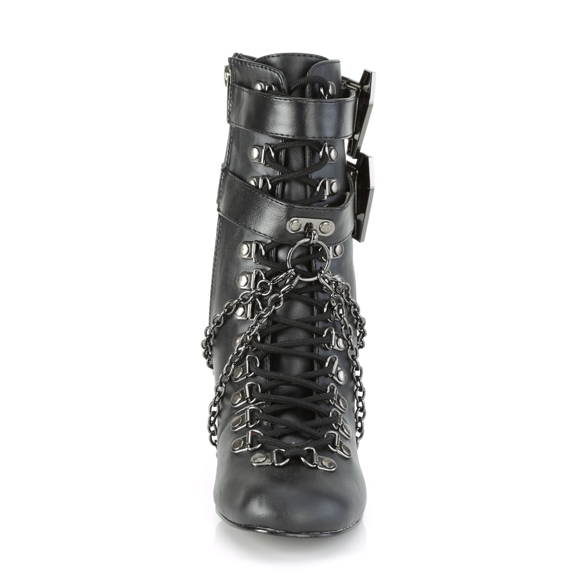 **3" Block Heel Round Toe D-ring Lace-Up Ankle Boot,Size Zip (Demonia VIK128/B)