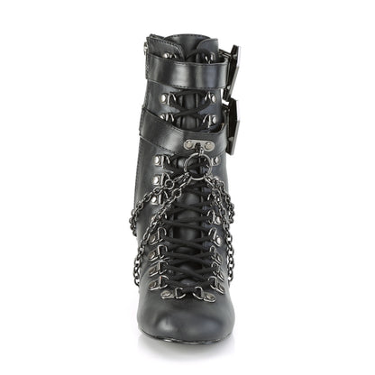 **3" Block Heel Round Toe D-ring Lace-Up Ankle Boot,Size Zip (Demonia VIK128/B)