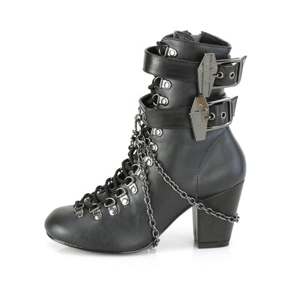 **3" Block Heel Round Toe D-ring Lace-Up Ankle Boot,Size Zip (Demonia VIK128/B)