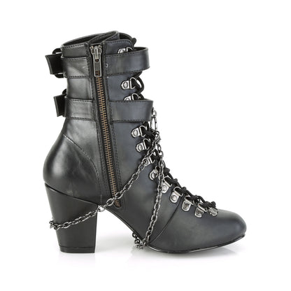 **3" Block Heel Round Toe D-ring Lace-Up Ankle Boot,Size Zip (Demonia VIK128/B)