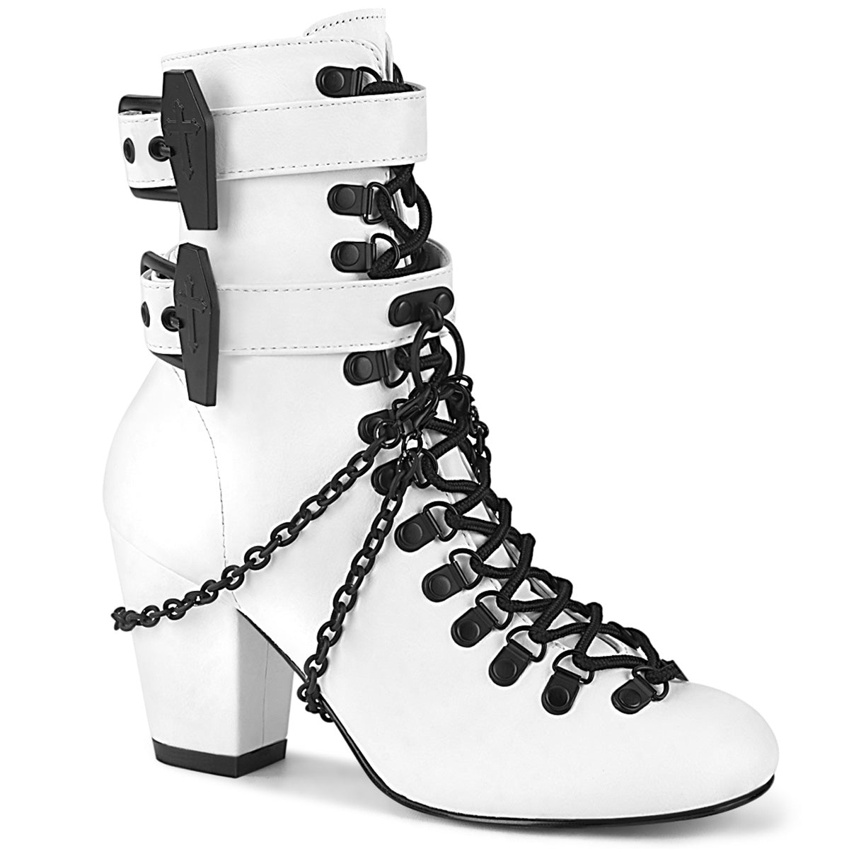 **3" Block Heel Round Toe D-ring Lace-Up Ankle Boot,Size Zip (Demonia VIK128/B)
