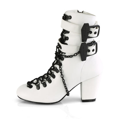 **3" Block Heel Round Toe D-ring Lace-Up Ankle Boot,Size Zip (Demonia VIK128/B)