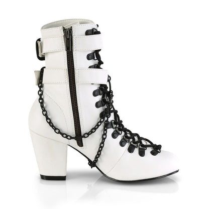 **3" Block Heel Round Toe D-ring Lace-Up Ankle Boot,Size Zip (Demonia VIK128/B)