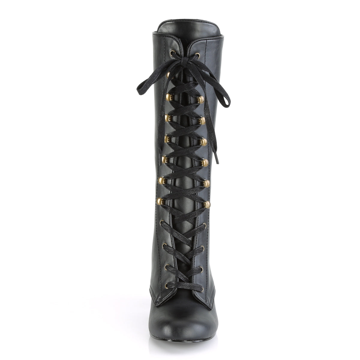 3" Block Heel Round Toe Lace-Up Mid-Calf Boot, Size Zip (Demonia VIK205/BVL)