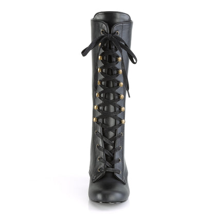 3" Block Heel Round Toe Lace-Up Mid-Calf Boot, Size Zip (Demonia VIK205/BVL)