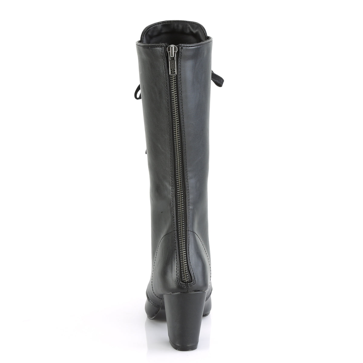 3" Block Heel Round Toe Lace-Up Mid-Calf Boot, Size Zip (Demonia VIK205/BVL)
