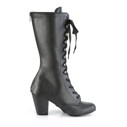 3" Block Heel Round Toe Lace-Up Mid-Calf Boot, Size Zip (Demonia VIK205/BVL)