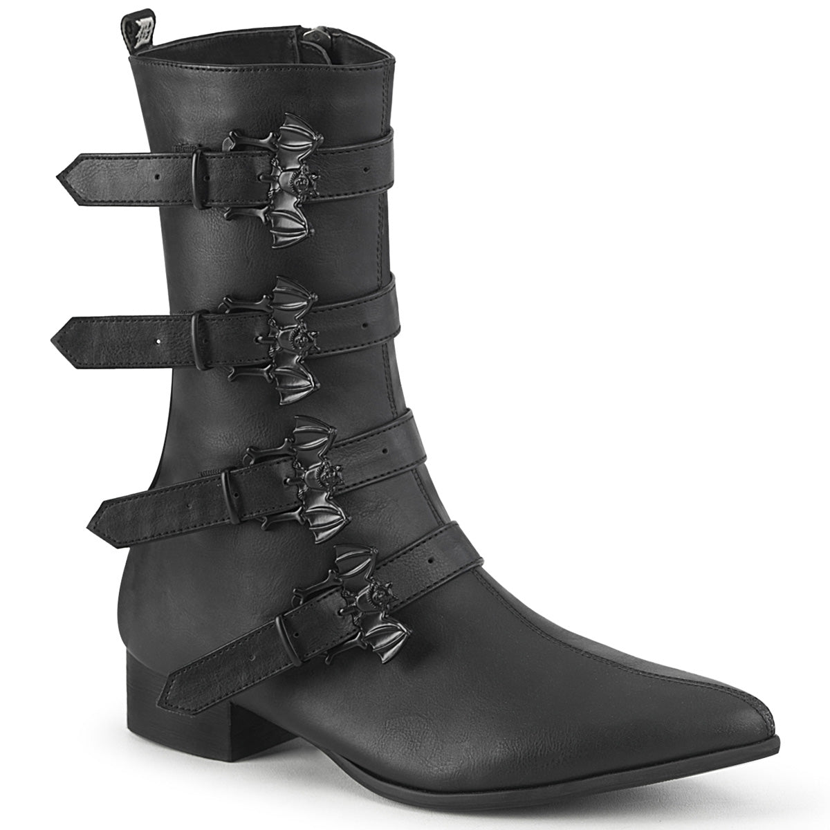 1 1/2" Block Heel Pointed Toe Mid-Calf Boot, Side Zip (Demonia WAR110-B/BVL)
