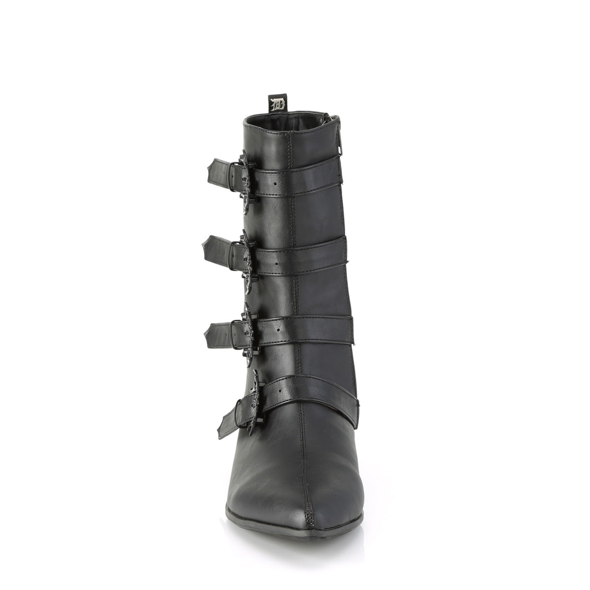 1 1/2" Block Heel Pointed Toe Mid-Calf Boot, Side Zip (Demonia WAR110-B/BVL)