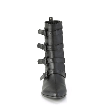1 1/2" Block Heel Pointed Toe Mid-Calf Boot, Side Zip (Demonia WAR110-B/BVL)