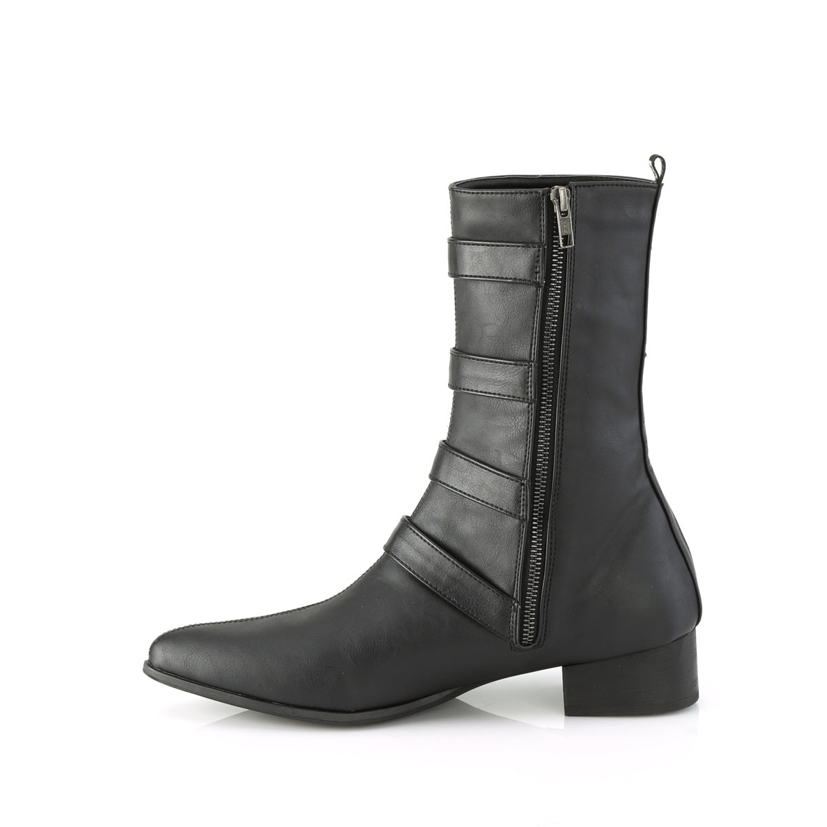 1 1/2" Block Heel Pointed Toe Mid-Calf Boot, Side Zip (Demonia WAR110-B/BVL)