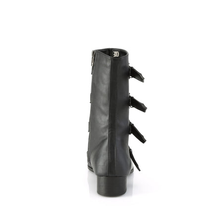 1 1/2" Block Heel Pointed Toe Mid-Calf Boot, Side Zip (Demonia WAR110-B/BVL)