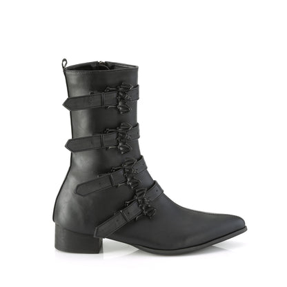 1 1/2" Block Heel Pointed Toe Mid-Calf Boot, Side Zip (Demonia WAR110-B/BVL)