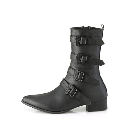 1 1/2" Block Heel Pointed Toe Mid-Calf Boot, Side Zip (Demonia WAR110-C/BVL)