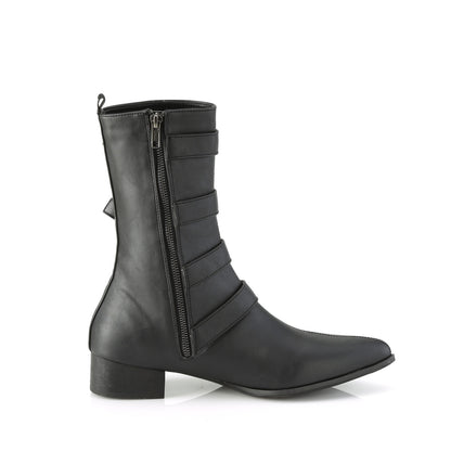 1 1/2" Block Heel Pointed Toe Mid-Calf Boot, Side Zip (Demonia WAR110-C/BVL)