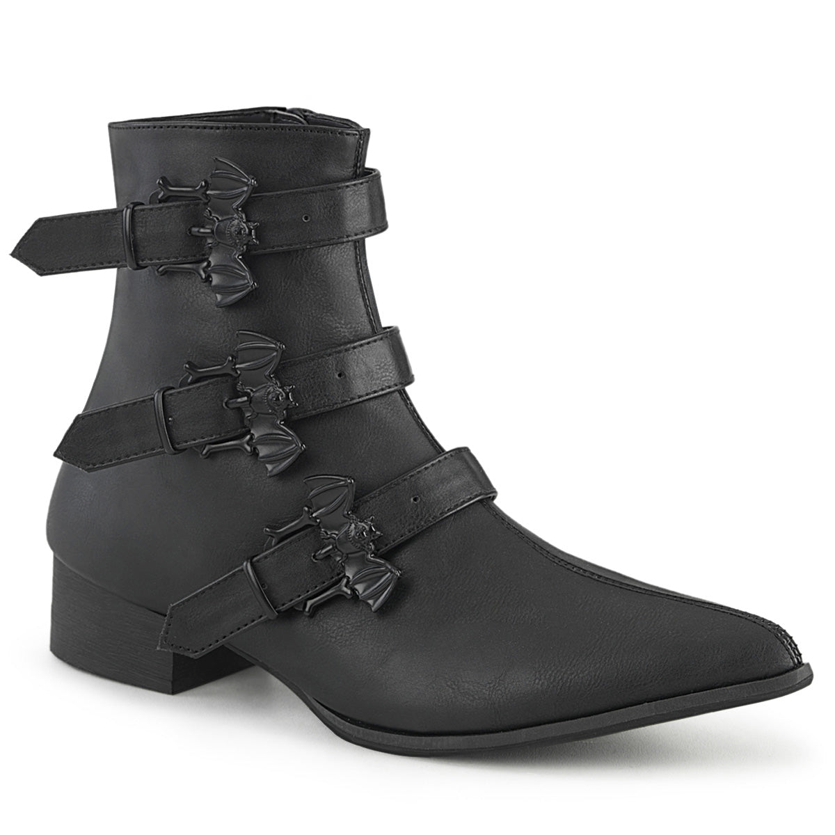 1 1/2" Block Heel Pointed Toe Ankle Boot, Side Zip (Demonia WAR50-B/BVL)