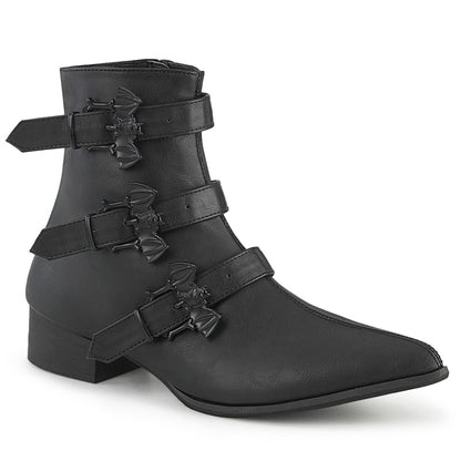 1 1/2" Block Heel Pointed Toe Ankle Boot, Side Zip (Demonia WAR50-B/BVL)