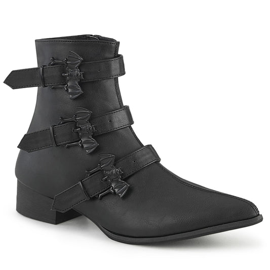 1 1/2" Block Heel Pointed Toe Ankle Boot, Side Zip (Demonia WAR50-B/BVL)