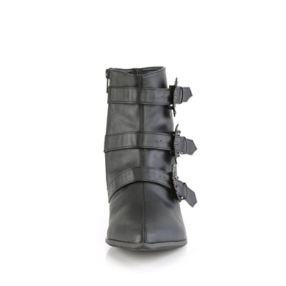 1 1/2" Block Heel Pointed Toe Ankle Boot, Side Zip (Demonia WAR50-B/BVL)
