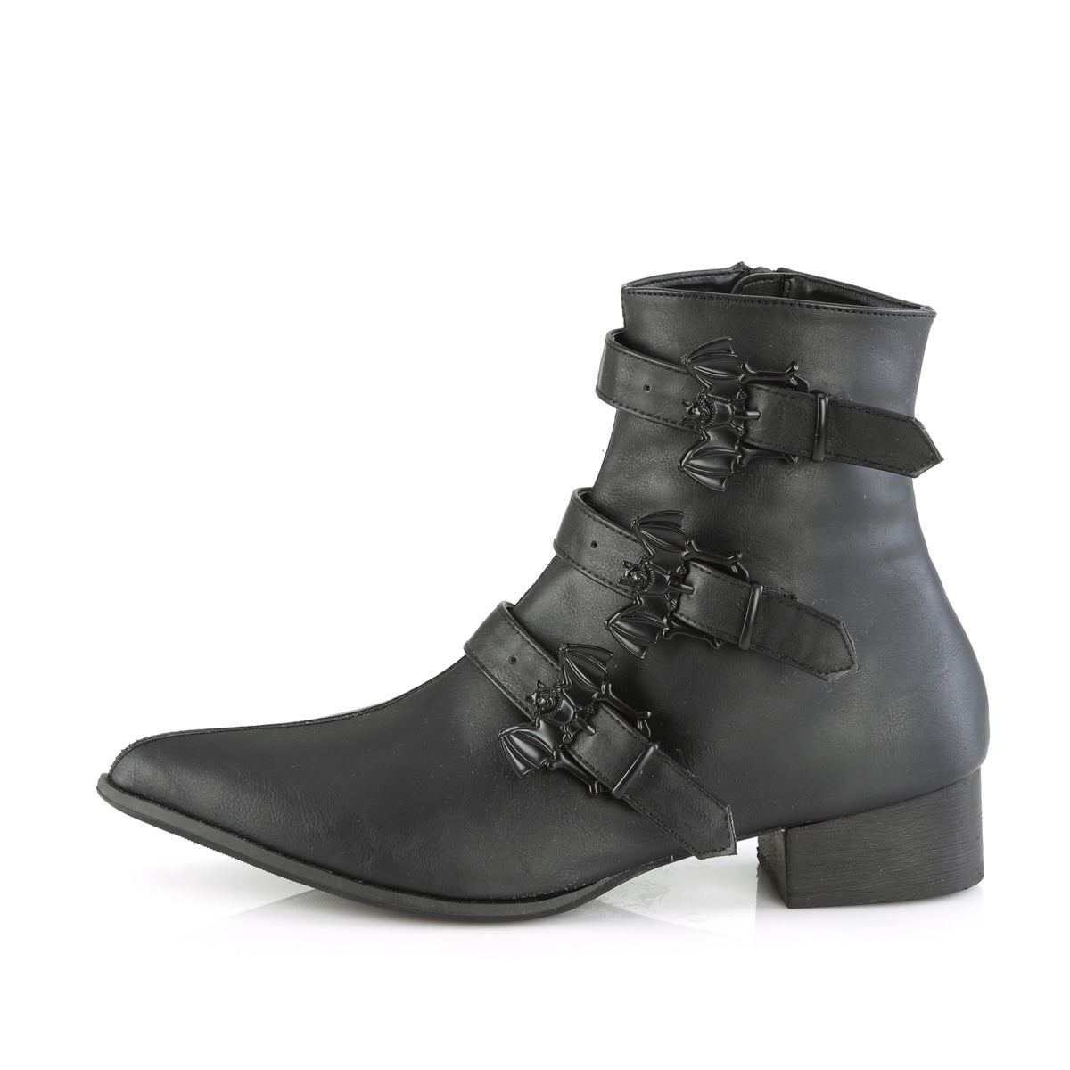 1 1/2" Block Heel Pointed Toe Ankle Boot, Side Zip (Demonia WAR50-B/BVL)