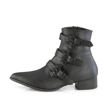 1 1/2" Block Heel Pointed Toe Ankle Boot, Side Zip (Demonia WAR50-B/BVL)