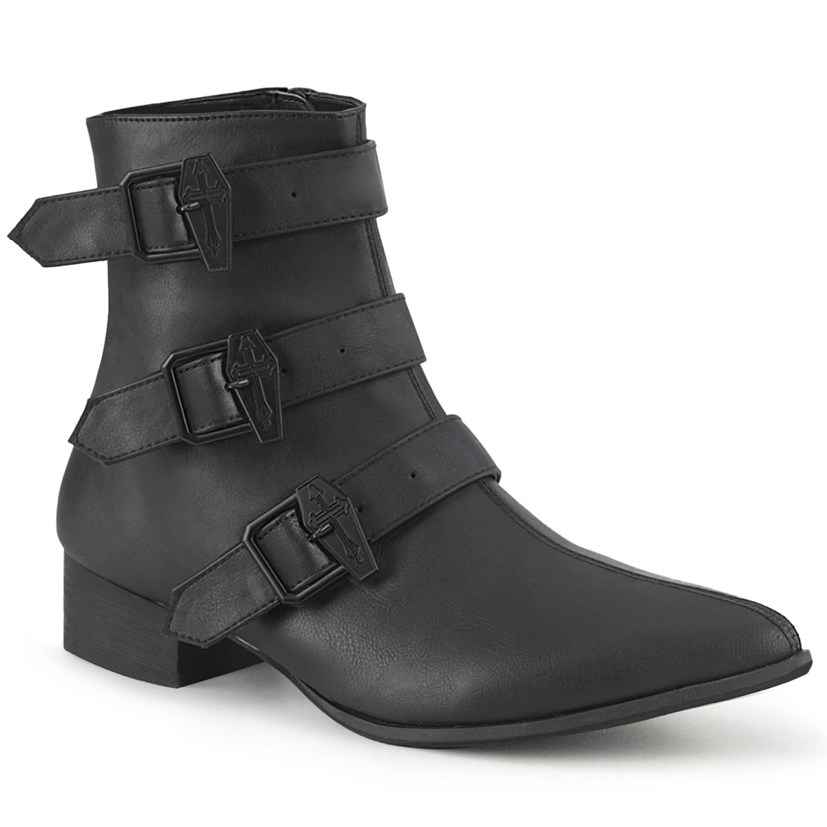 1 1/2" Block Heel Pointed Toe Ankle Boot, Side Zip (Demonia WAR50-C/BVL)