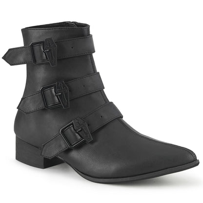 1 1/2" Block Heel Pointed Toe Ankle Boot, Side Zip (Demonia WAR50-C/BVL)