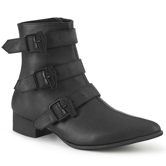 1 1/2" Block Heel Pointed Toe Ankle Boot, Side Zip (Demonia WAR50-C/BVL)