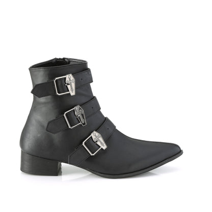 1 1/2" Block Heel Pointed Toe Ankle Boot, Side Zip (Demonia WAR50-C/BVL)