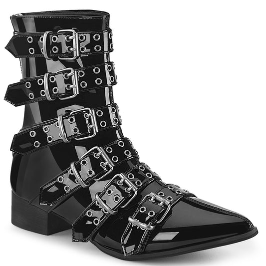 1 1/2" Block Heel Pointed Toe Calf High Boot, Back Zip (Demonia WAR70/B)