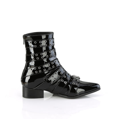 1 1/2" Block Heel Pointed Toe Calf High Boot, Back Zip (Demonia WAR70/B)