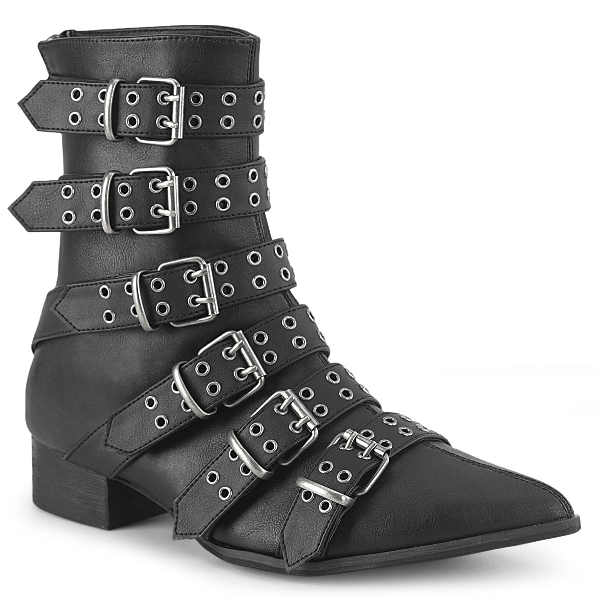 1 1/2" Block Heel Pointed Toe Calf High Boot, Back Zip (Demonia WAR70/B)