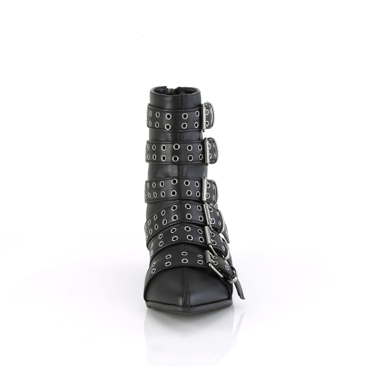 1 1/2" Block Heel Pointed Toe Calf High Boot, Back Zip (Demonia WAR70/B)