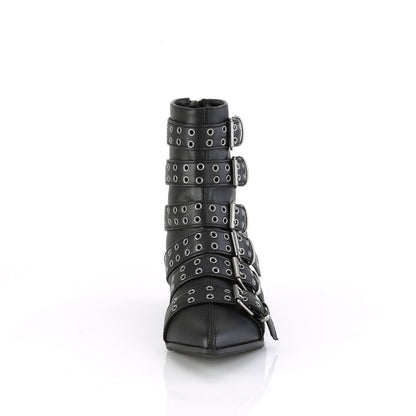 1 1/2" Block Heel Pointed Toe Calf High Boot, Back Zip (Demonia WAR70/B)