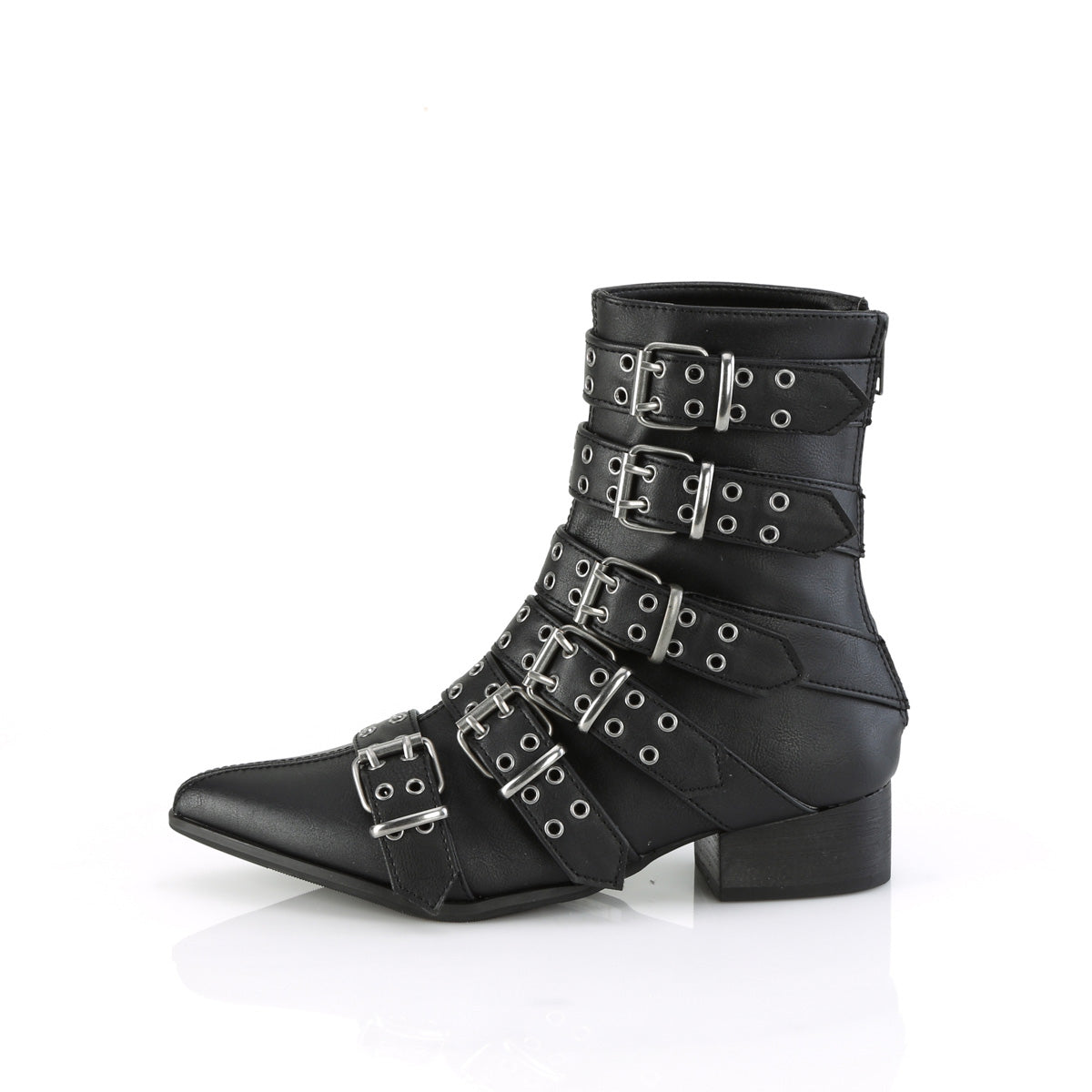 1 1/2" Block Heel Pointed Toe Calf High Boot, Back Zip (Demonia WAR70/B)