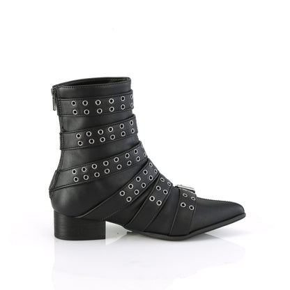 1 1/2" Block Heel Pointed Toe Calf High Boot, Back Zip (Demonia WAR70/B)
