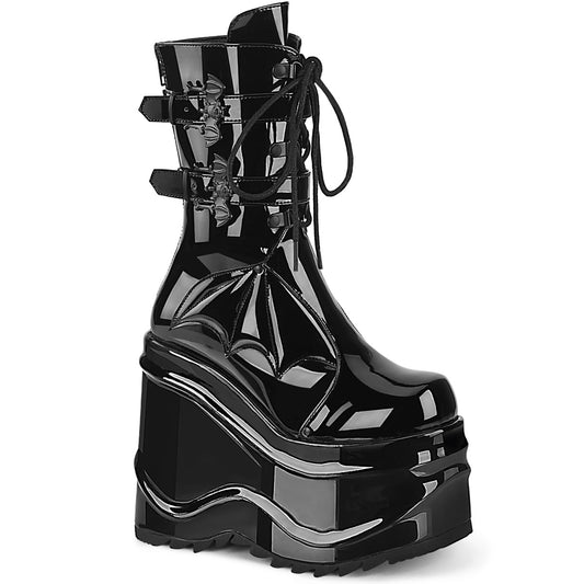 **6" Wedge PF Lace-Up Mid-Calf Boot, Back Metal Zip (Demonia WAVE150/B)