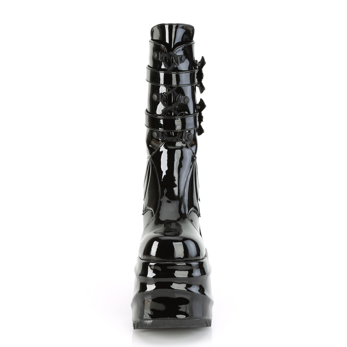 **6" Wedge PF Lace-Up Mid-Calf Boot, Back Metal Zip (Demonia WAVE150/B)
