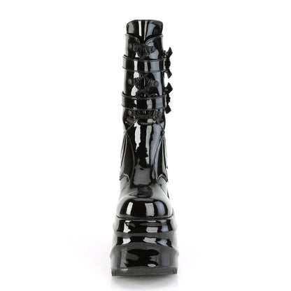 **6" Wedge PF Lace-Up Mid-Calf Boot, Back Metal Zip (Demonia WAVE150/B)