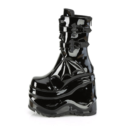 **6" Wedge PF Lace-Up Mid-Calf Boot, Back Metal Zip (Demonia WAVE150/B)