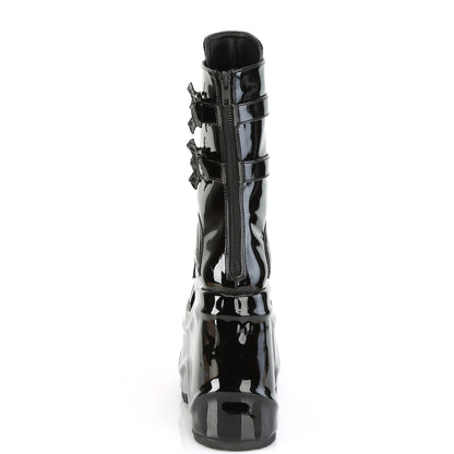 **6" Wedge PF Lace-Up Mid-Calf Boot, Back Metal Zip (Demonia WAVE150/B)