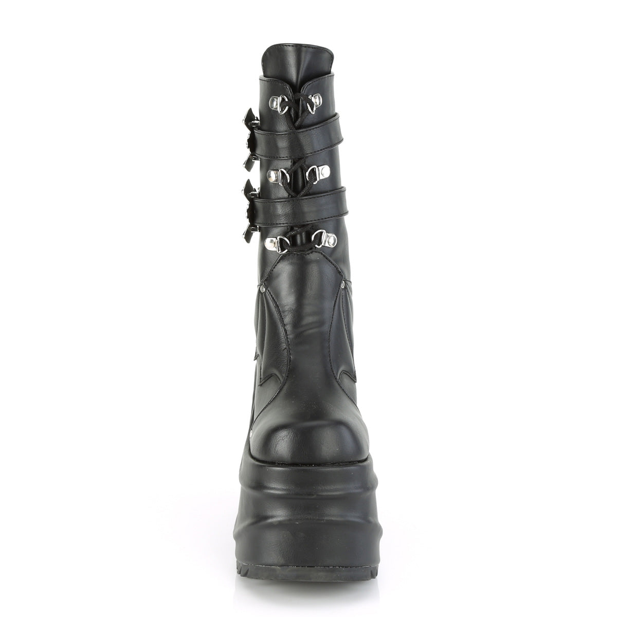 **6" Wedge PF Lace-Up Mid-Calf Boot, Back Metal Zip (Demonia WAVE150/B)