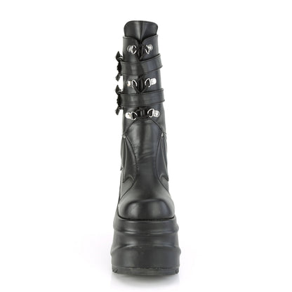 **6" Wedge PF Lace-Up Mid-Calf Boot, Back Metal Zip (Demonia WAVE150/B)