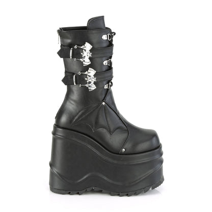 **6" Wedge PF Lace-Up Mid-Calf Boot, Back Metal Zip (Demonia WAVE150/B)