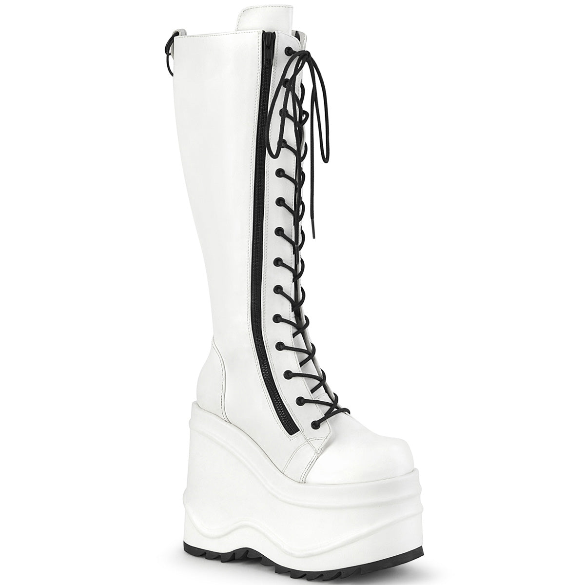 **6" Wedge PF Lace-Up Knee High Boot, Back Metal Zip (Demonia WAVE200/WVL)