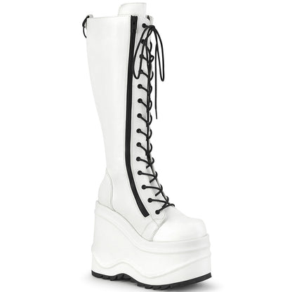 **6" Wedge PF Lace-Up Knee High Boot, Back Metal Zip (Demonia WAVE200/WVL)