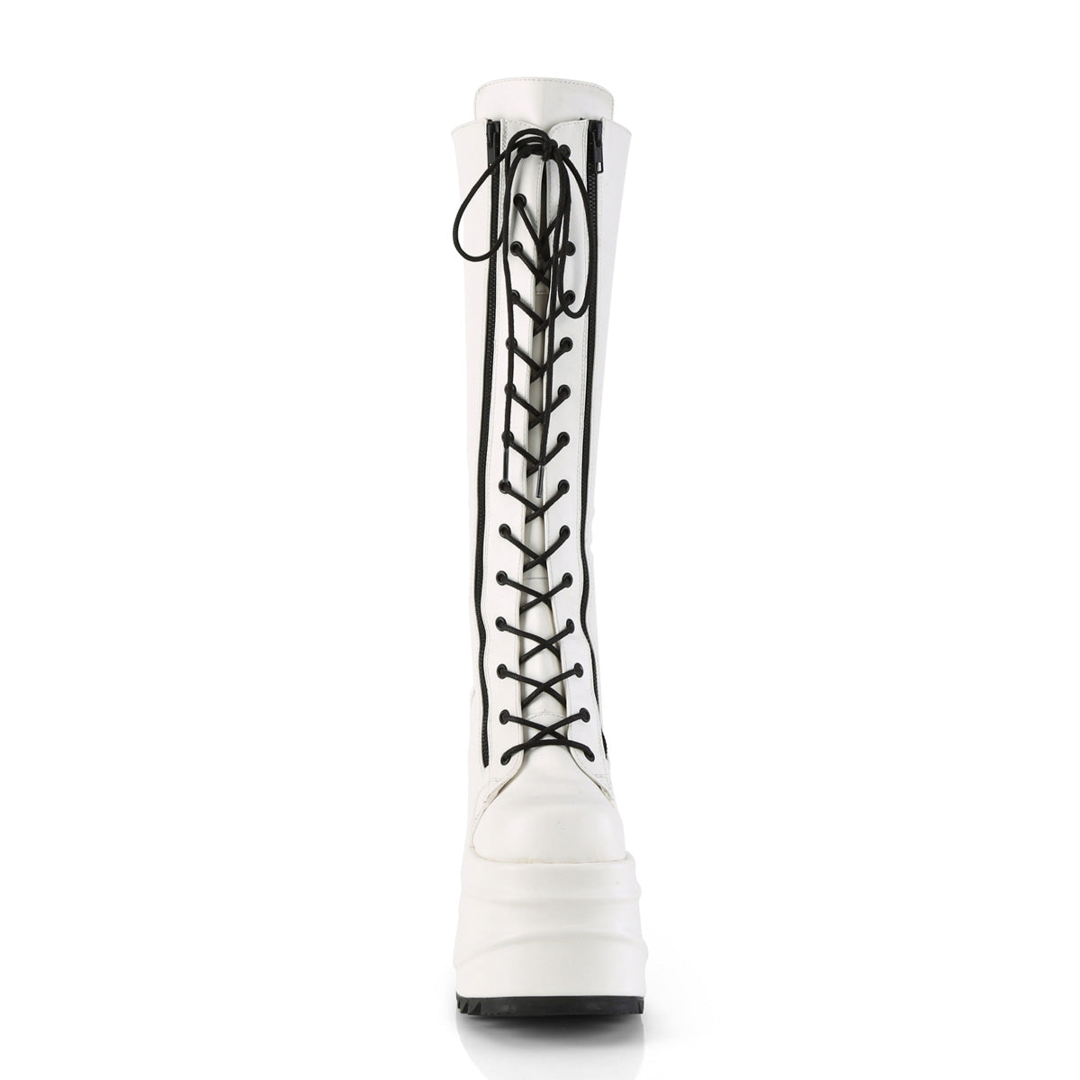 **6" Wedge PF Lace-Up Knee High Boot, Back Metal Zip (Demonia WAVE200/WVL)