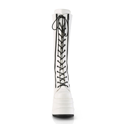 **6" Wedge PF Lace-Up Knee High Boot, Back Metal Zip (Demonia WAVE200/WVL)