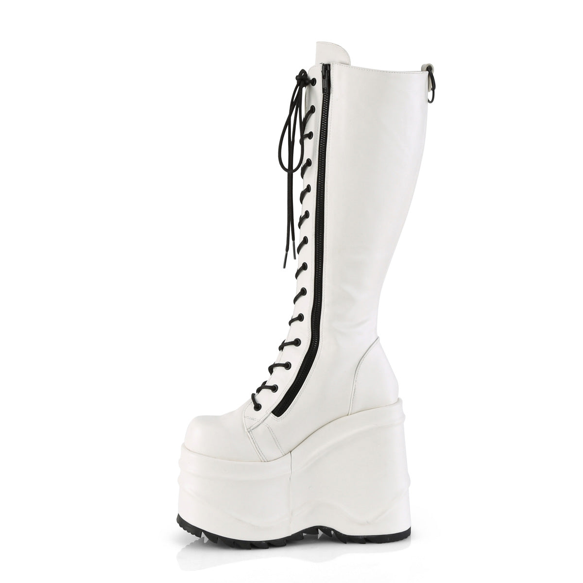 **6" Wedge PF Lace-Up Knee High Boot, Back Metal Zip (Demonia WAVE200/WVL)