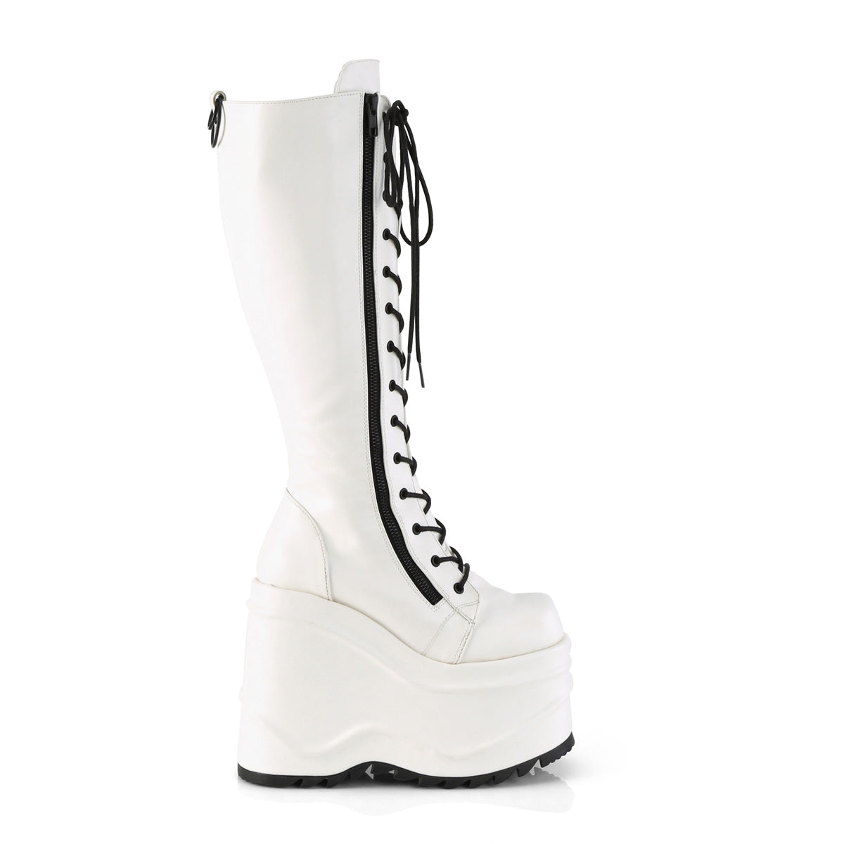 **6" Wedge PF Lace-Up Knee High Boot, Back Metal Zip (Demonia WAVE200/WVL)